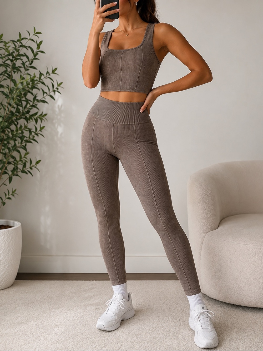 Harmony & Balance Ribbed 2 Piece Workout Set Leggings Top M NWT